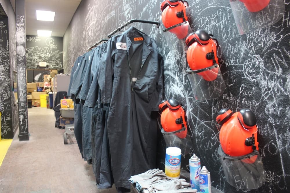 The Breaking Point provides protective gear customers have to wear before entering any of the rooms. (Sumaiya Malik/Community Impact Newspaper)