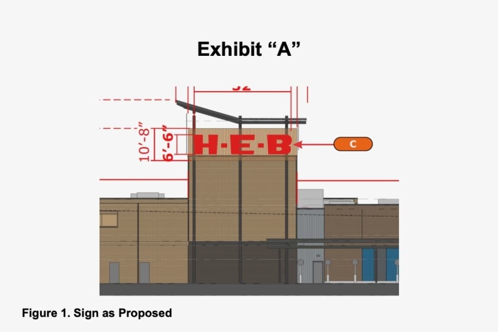 This rendering shows the sign as proposed by H-E-B and which planning and zoning commissioners approved. (Courtesy city of Frisco)