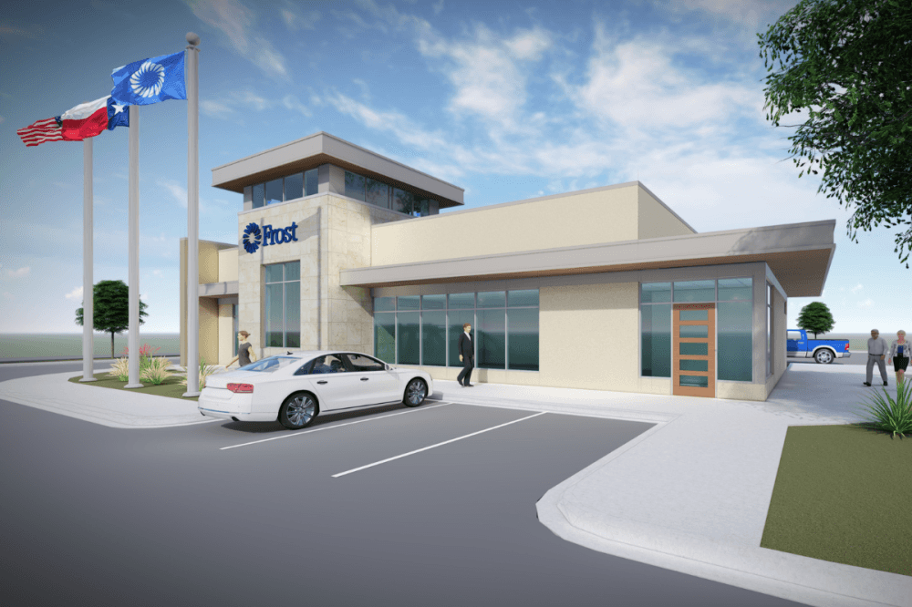 The Frisco location will have a similar building layout and design to the rendering provided. (Courtesy Frost Bank)