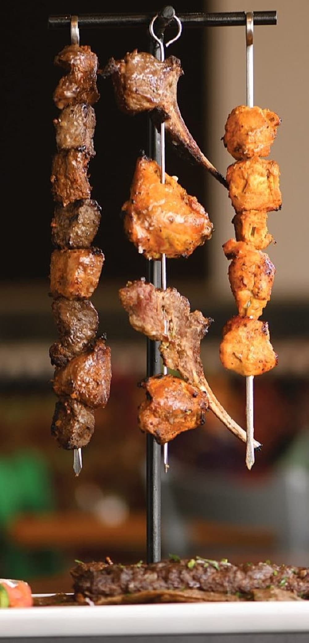 Basil Mediterranean Kitchen provides chicken breast, beef tikka and lamb tikka kebabs. (Courtesy Basil Mediterranean Kitchen)
