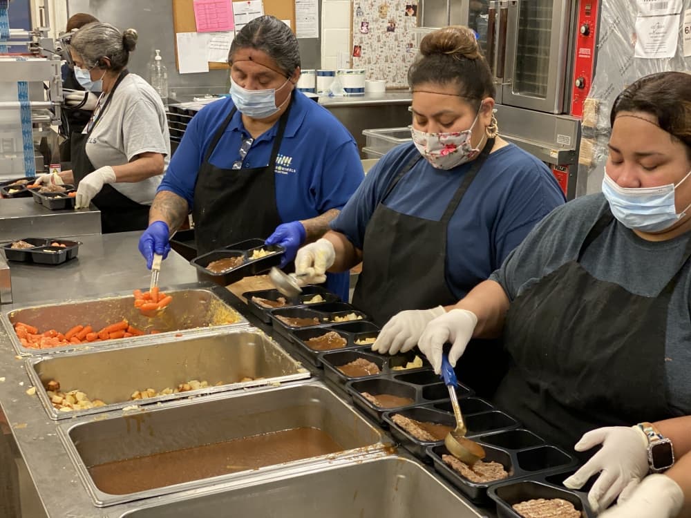 Meals being prepared in Babcock Kitchen May 2022