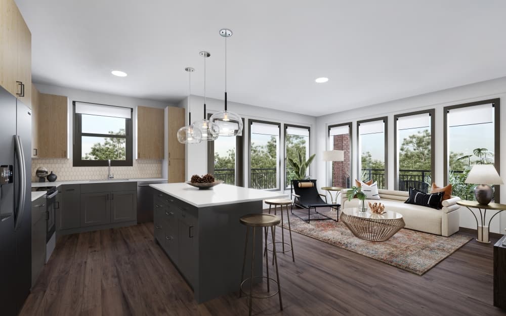 Units feature stainless steel appliances. (Rendering courtesy The Howard Hughes Corp.)