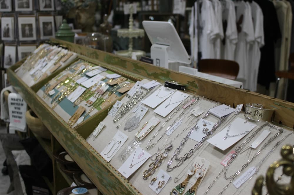 Jewelry is among many of the items available at Harper Row Home. (Sara Rodia/Community Impact Newspaper)