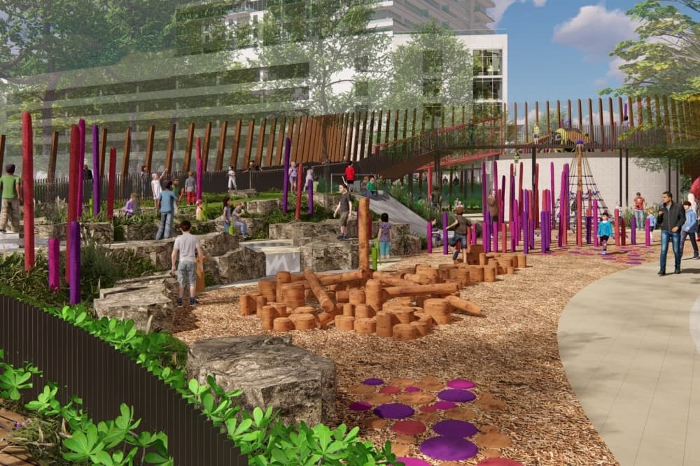 A design rendering of a children's play area at Kaleidoscope Park is shown. (Rendering courtesy Kaleidoscope Park Foundation)