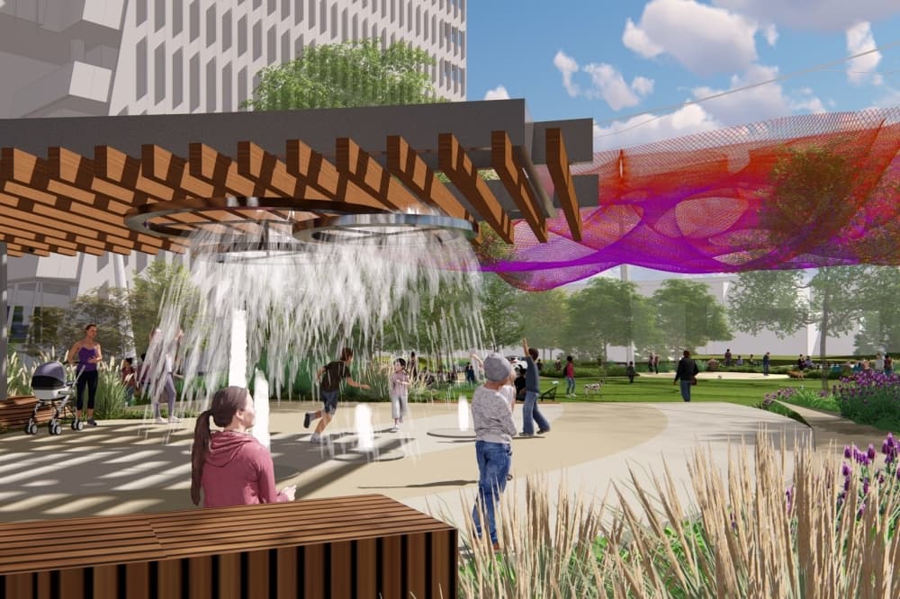 Shown is a design rendering of a water feature at Kaleidoscope Park. (Rendering courtesy Kaleidoscope Park Foundation)
