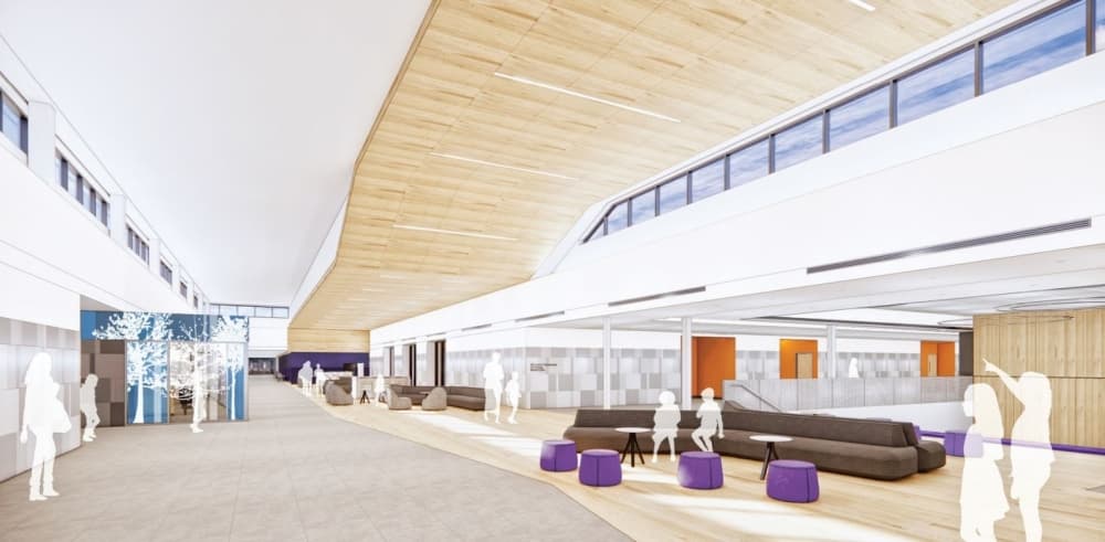 A rendering shows the inside of the new Forest Meadow Junior High School being renovated. (Courtesy Richardson ISD)
