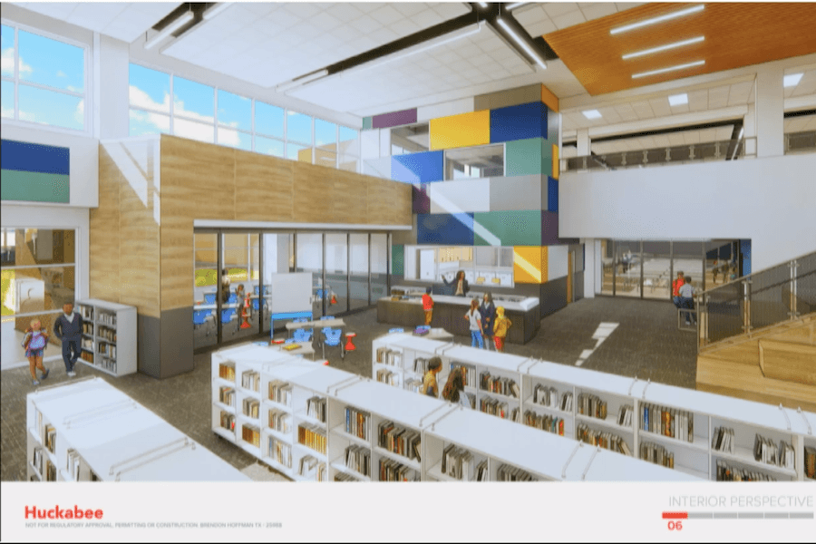 The library will have an open concept and be conjoined with the cafeteria through a removable wall. (Rendering courtesy Huckabee Architects/Cy-Fair ISD)