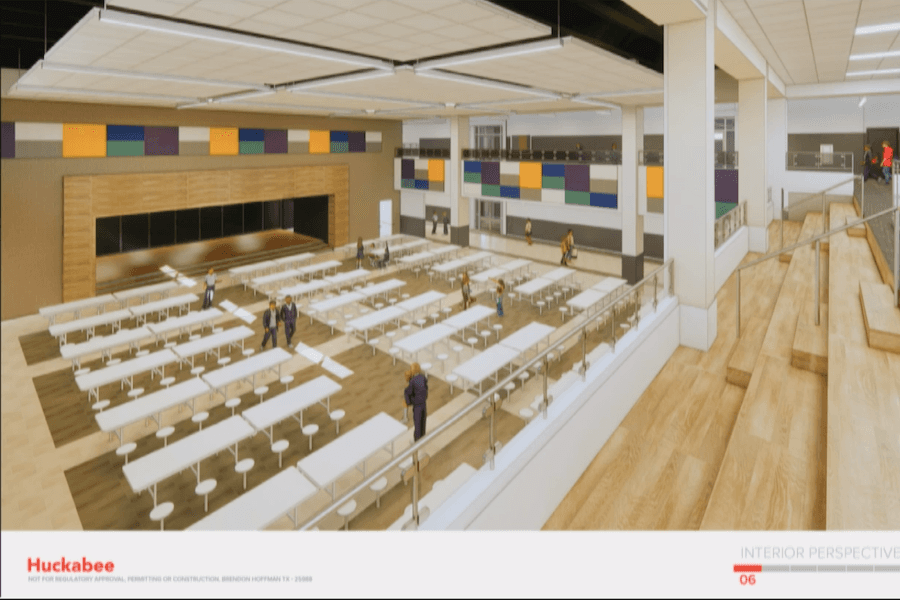There will be balcony seating over the cafeteria facing the stage. (Rendering courtesy Huckabee Architects, Cy-Fair ISD)