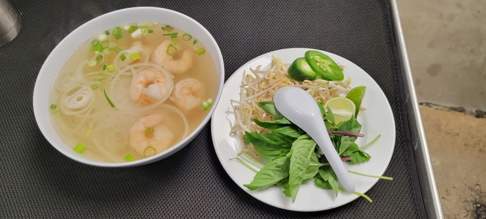 Shrimp pho is served with a side of fresh basil, bean sprouts and jalapenos. ($13) (Courtesy 3 Pho Bowl 09)