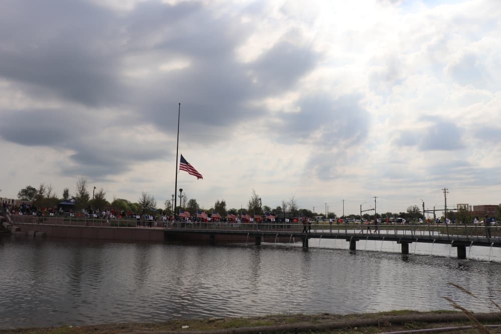 The flag flew at half mast in honor of Queen Elizabeth II's passing. (Zara Flores/Community Impact Newspaper)