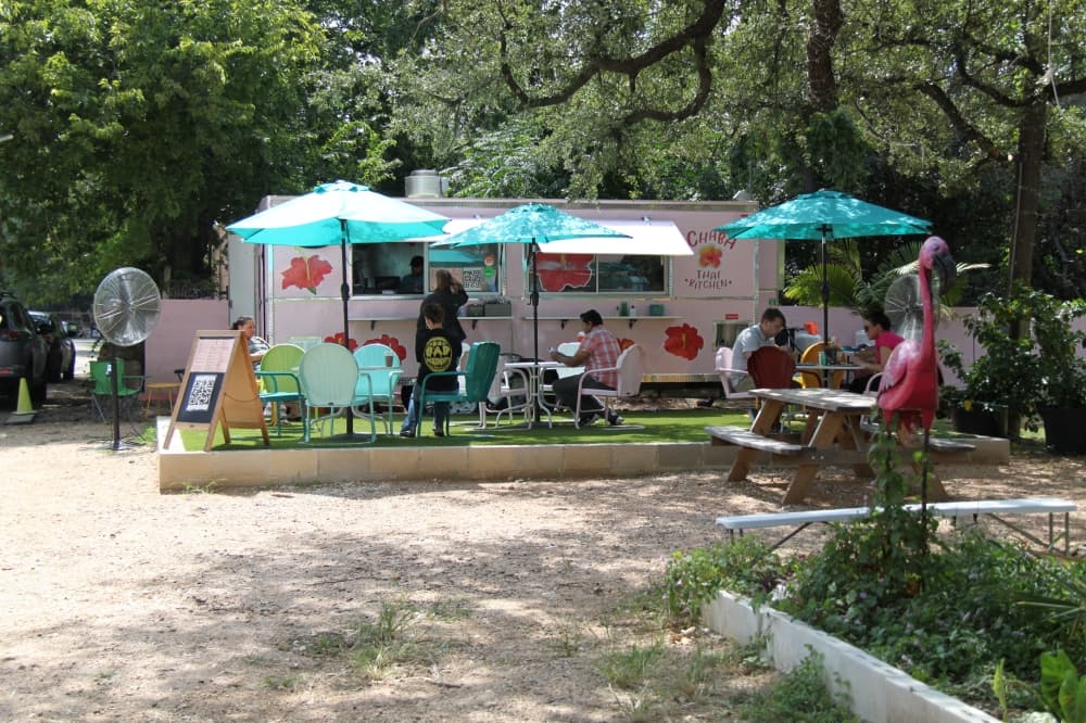 Chaba Kitchen, a food truck serving home-style Thai cuisine, is located inside Pink Flamingo Plant Co., 7221 McNeil Drive, in Northwest Austin. (Sumaiya Malik/Community Impact Newspaper)
