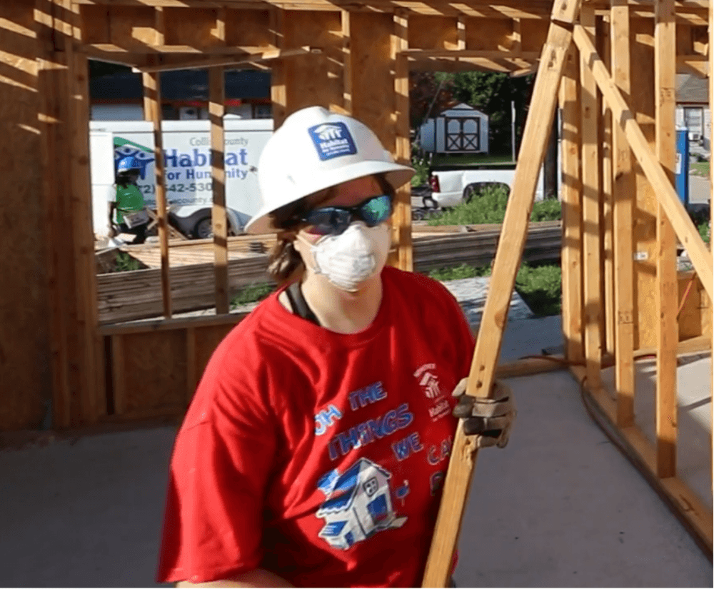 Laura Manning working on a Habitat for Humanity buildsite.