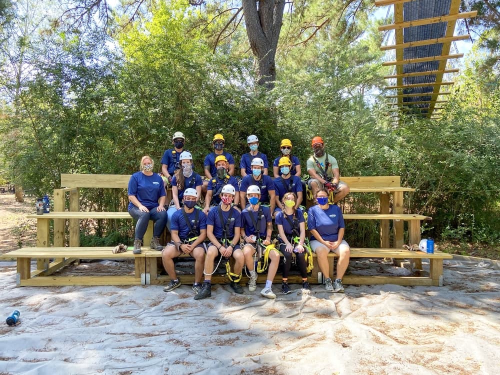 Charity Adams (middle row, far left) and Monica Snideman (bottom row, far right) own and operate Geronimo Adventure Park. (Courtesy Geronimo Adventure Park)