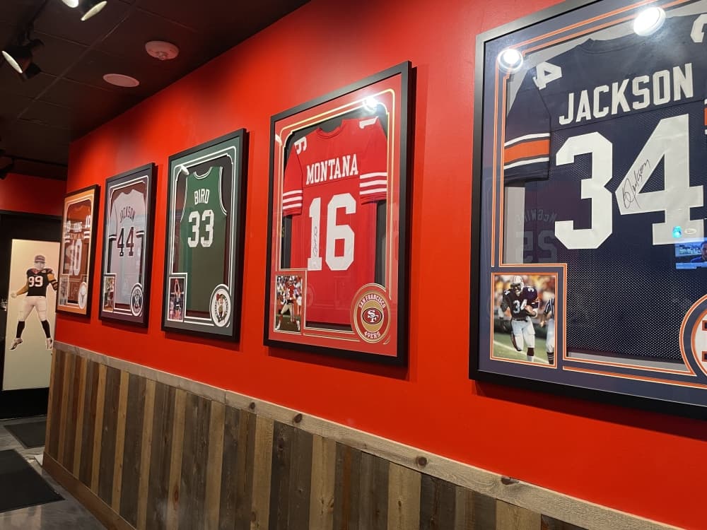 The bar features memorabilia on display, most of which can be purchased. 
