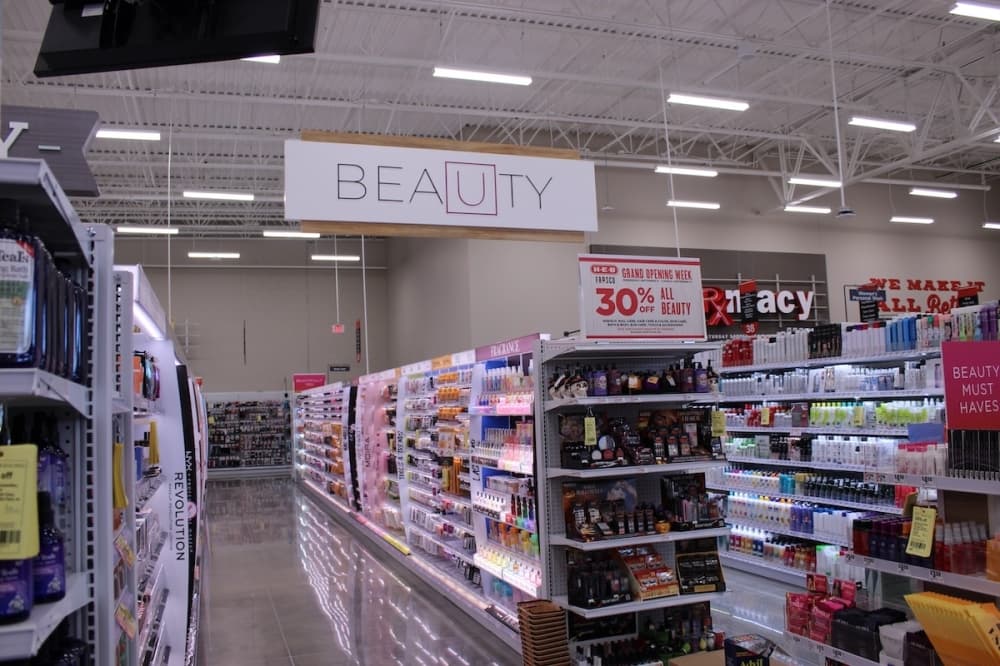 The H-E-B in Frisco is the only grocery chain in America that sells certain beauty brands, such as Olaplex and Revolution Beauty. (Colby Farr/Community Impact Newspaper)