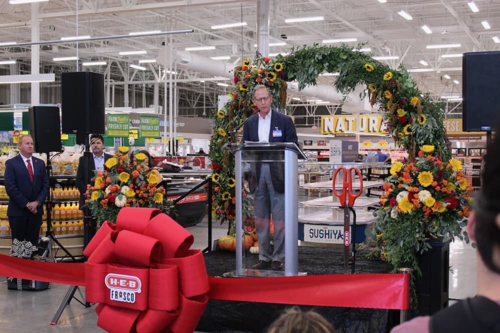 Stephen Butt, president of H-E-B's Dallas-based Central Market division, shares H-E-B's history during the event Sept. 20. (Colby Farr/Community Impact Newspaper)
