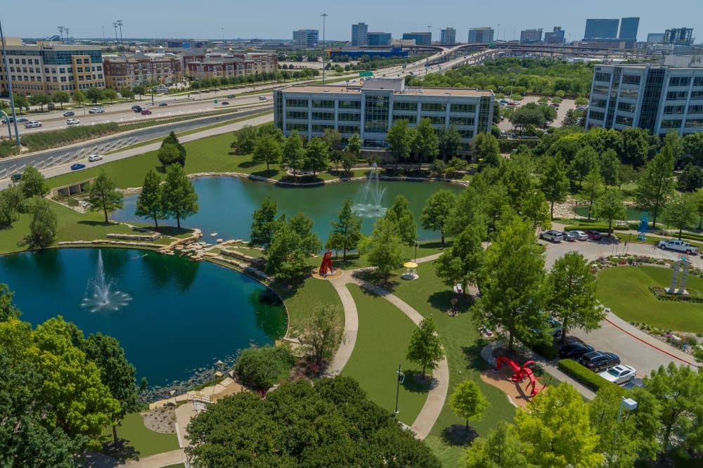 An overhead shot of the Texas Sculpture Garden is seen. (Courtesy Hall Park)