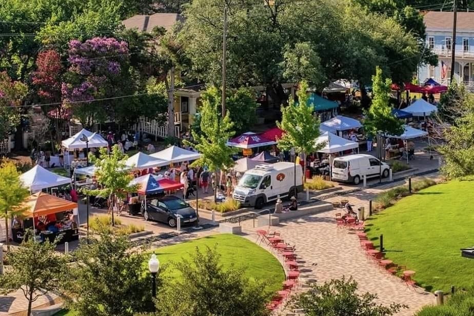Aerial perspective of the McKinney Farmers Market.