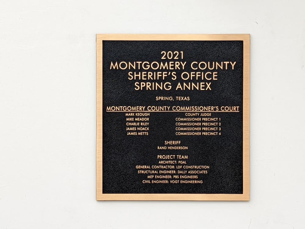 The Montgomery County Sheriff's Office Spring Annex was dedicated to commissioners Robert Walker, Charlie Riley, James Noack, James Metts and County Judge Mark Keough, who funded the operation. (Jishnu Nair/Community Impact)