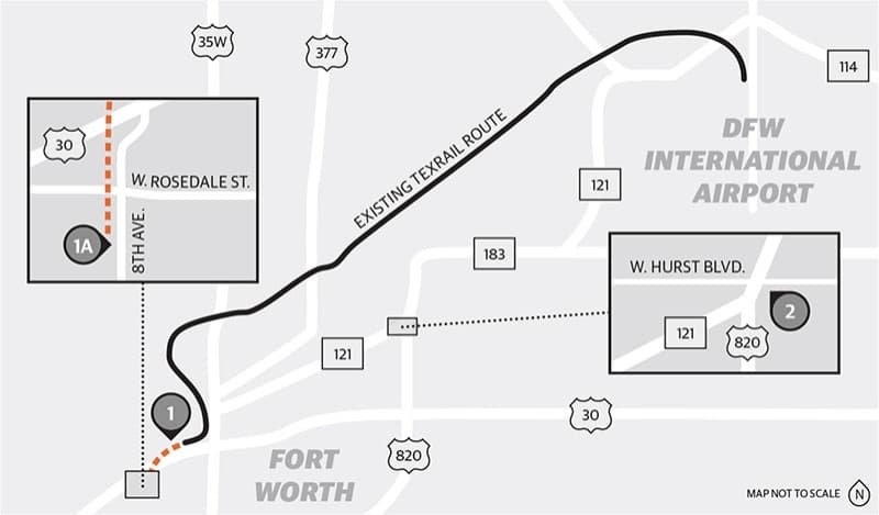 Trinity Metro’s budgeted capital improvement projects scheduled to provide 2-mile line extensions, new station