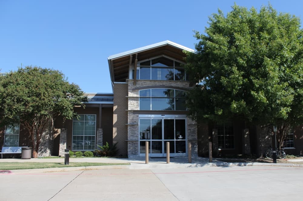 Exterior front entrance of Gay Library in McKinney