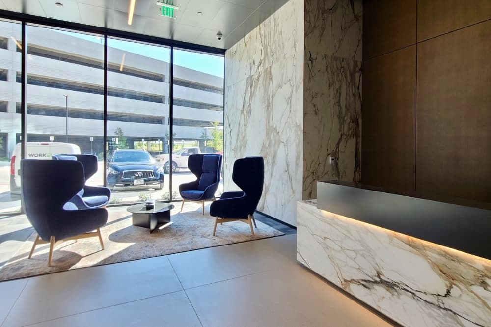 Waiting area with chairs.