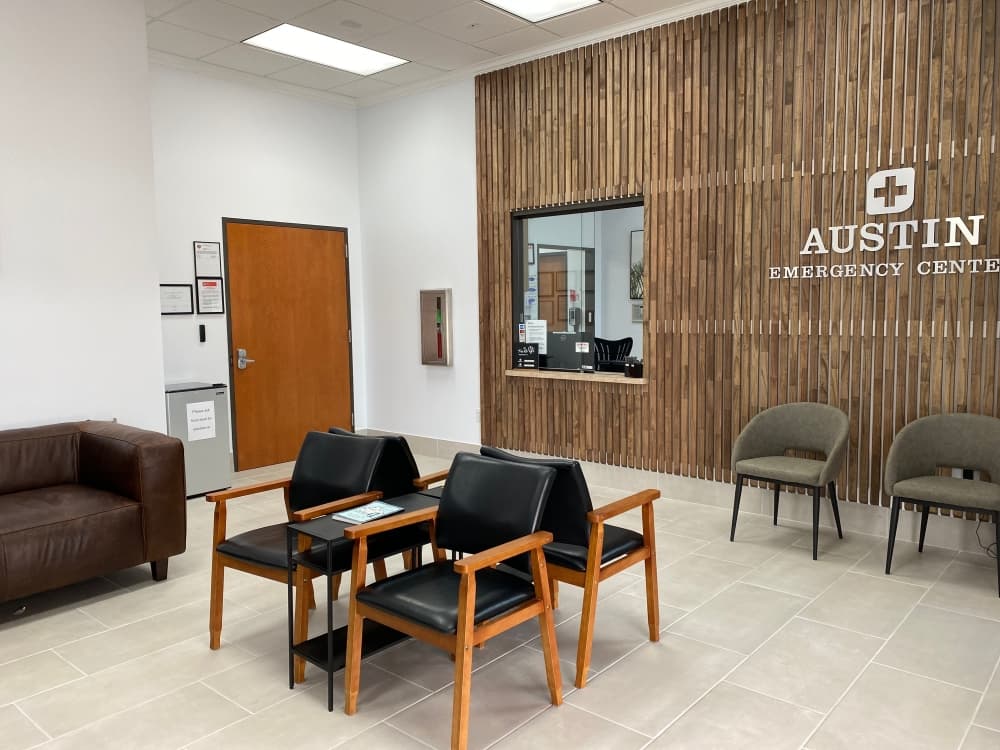 Tables and chairs in a waiting room