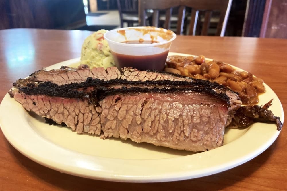 The brisket plate comes with two sides. ($13.99) (Christopher Green/Community Impact)