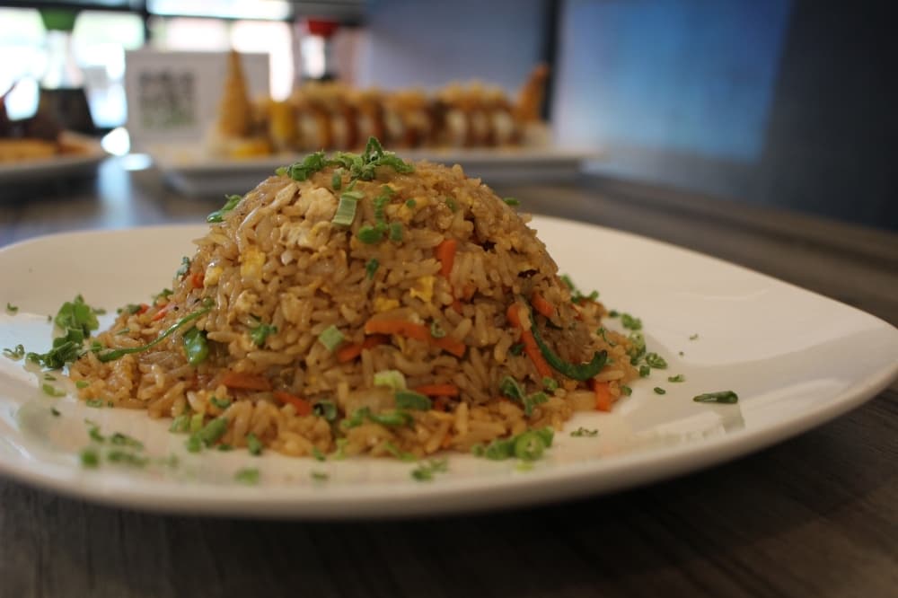 Fried rice with vegetables ($3) can also be prepared with the customer’s choice of protein.