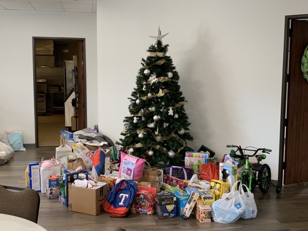 Christmas tree and presents.