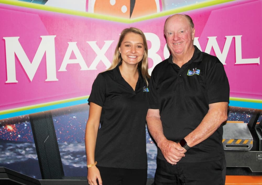 Victoria Vincent and Doug Davidson are Max Bowl’s marketing and sales manager and owner, respectively. (Wesley Gardner/Community Impact)