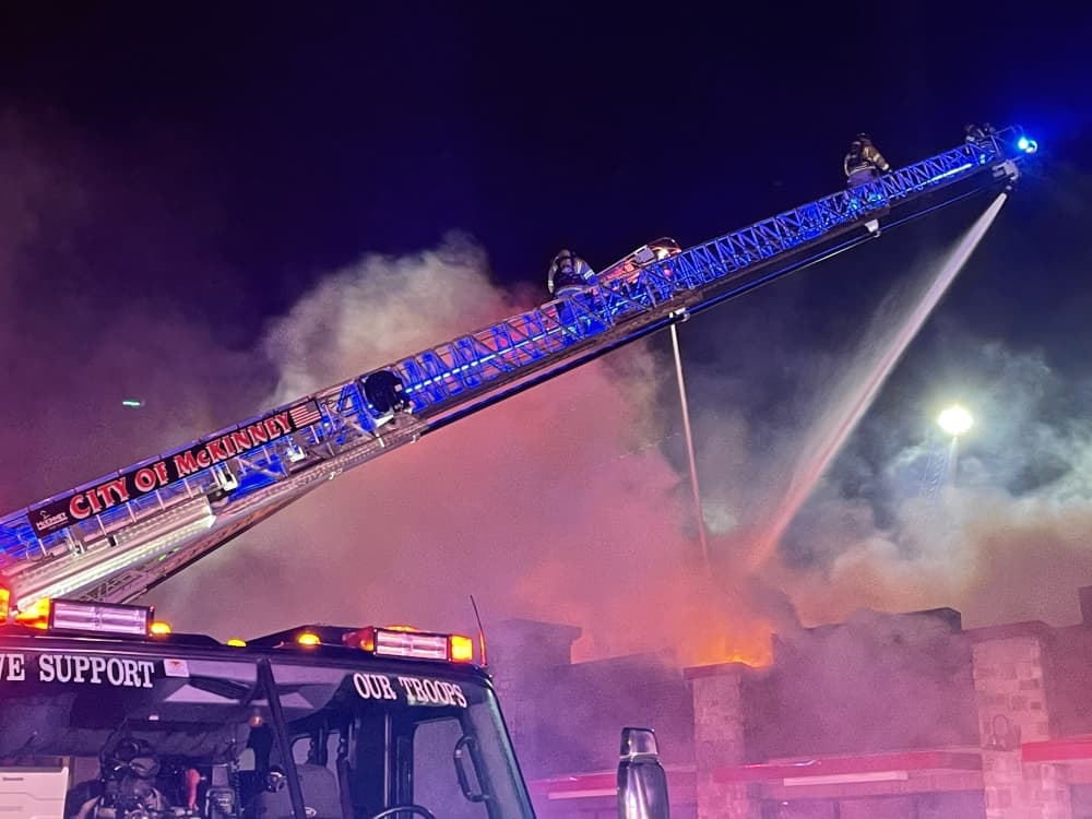 The McKinney Fire Department responds to an Oct. 24 fire that destroyed three buildings. (Courtesy McKinney Fire Department)