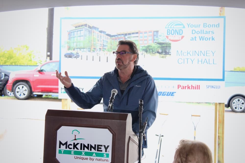 McKinney Mayor George Fuller spoke at the groundbreaking event. (Shelbie Hamilton/Community Impact)