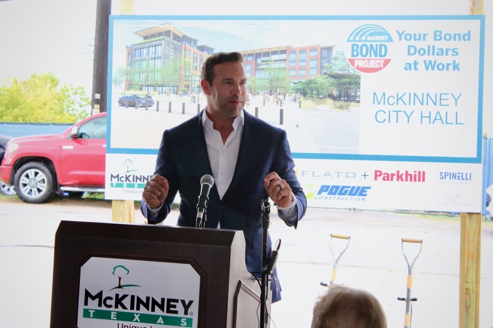 Benjamin Pogue, owner of Pogue Construction Company, gave remarks at the groundbreaking event. (Shelbie Hamilton/Community Impact)