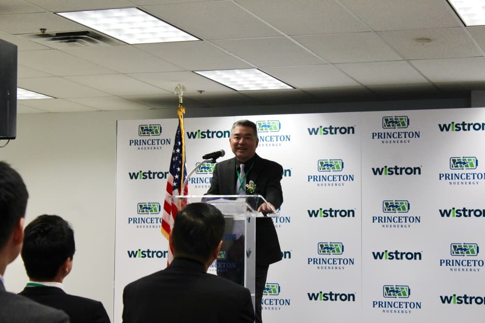 Wistron Vice President Peter Tung spoke about the company’s values in his remarks at the event. (Shelbie Hamilton/Community Impact)
