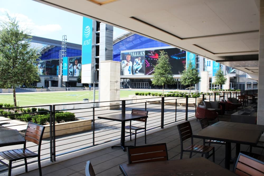 Neighborhood Services patio has views of The Star’s Ford Center and Tostitos Championship Plaza. (Karen Chaney/Community Impact)