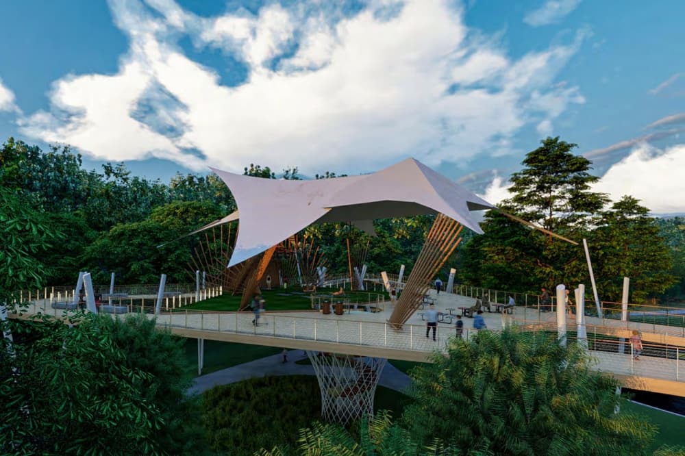 The proposed raised boardwalks would include a treehouse structure that sits above ground level and could host performances, according to McKinney Parks Director Michael Kowski. (Rendering courtesy city of McKinney)