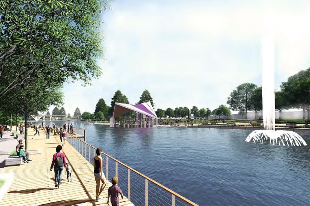 The proposed raised boardwalk system would help prevent damage and extensive cleanup efforts in the case of a flooding event. (Rendering courtesy city of McKinney)