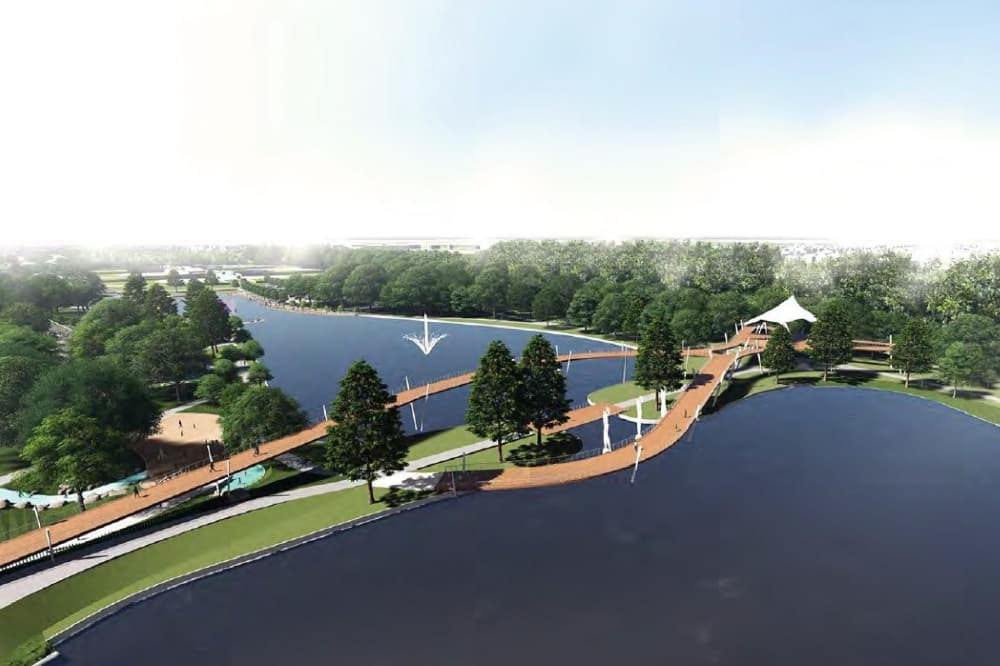 The proposed renovation plan includes a raised boardwalk system the will bridge the peninsulas in the middle of the lake. (Rendering courtesy city of McKinney)