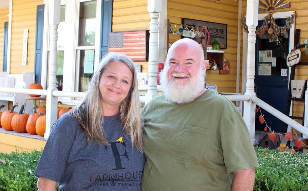 Jim and Crystal Terry opened Farmhouse Coffee & Treasures in Argyle in 2017. (Karen Chaney/ Community Impact)