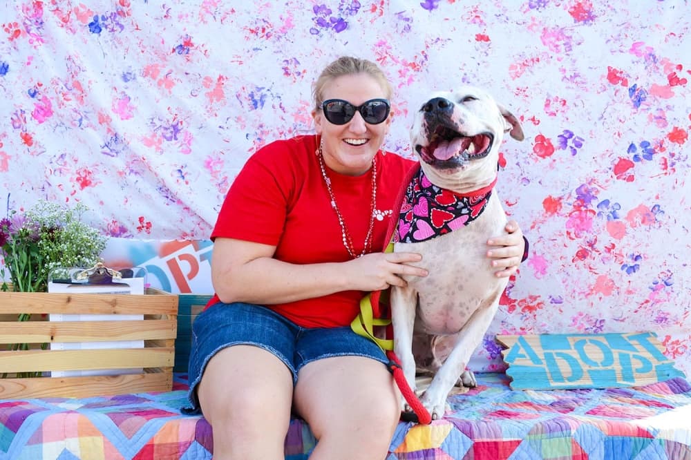 woman with puppy