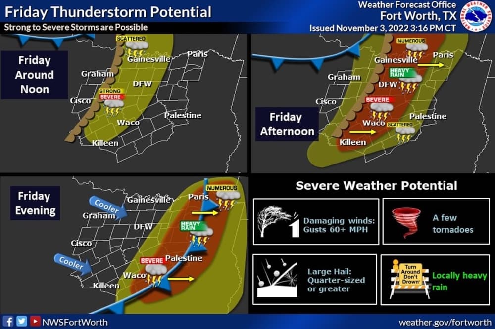 Heavy winds up to 60-plus mph are expected to hit Dallas-Fort Worth Nov. 4. (Courtesy National Weather Service)