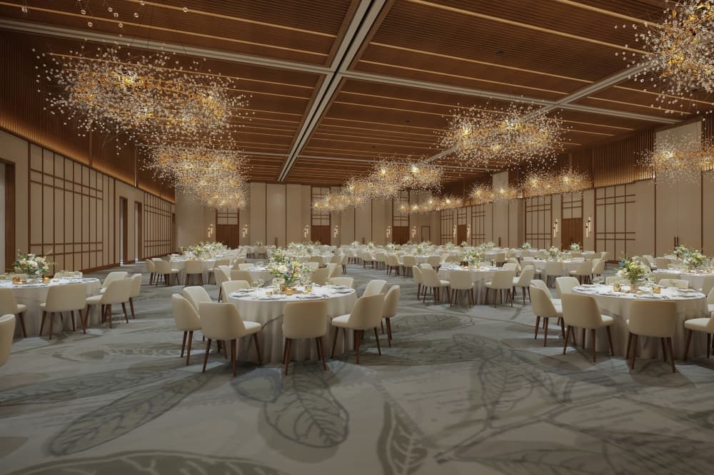 The Omni PGA Frisco Resort will offer a variety of indoor and outdoor venues at the complex, including the 11,500-square-foot Junior Ballroom with an outdoor event lawn. (Rendering courtesy Omni PGA Frisco Resort)