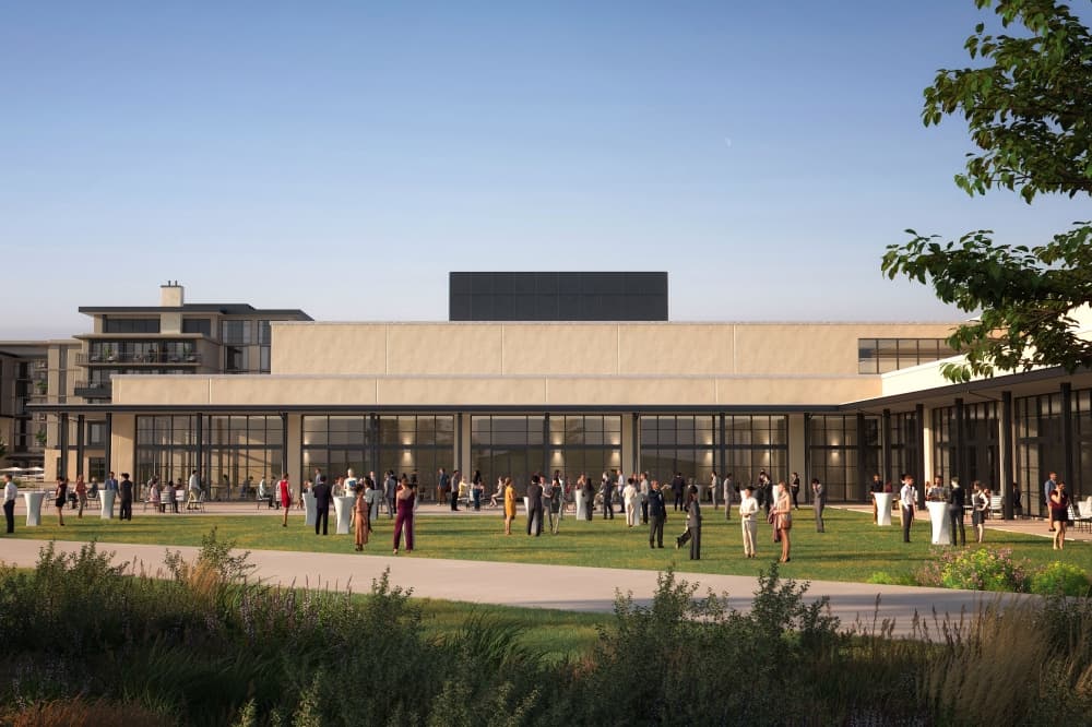 The Omni PGA Frisco Resort will offer a variety of indoor and outdoor venues at the complex, including the 11,500-square-foot Junior Ballroom with an outdoor event lawn. (Rendering courtesy Omni PGA Frisco Resort)