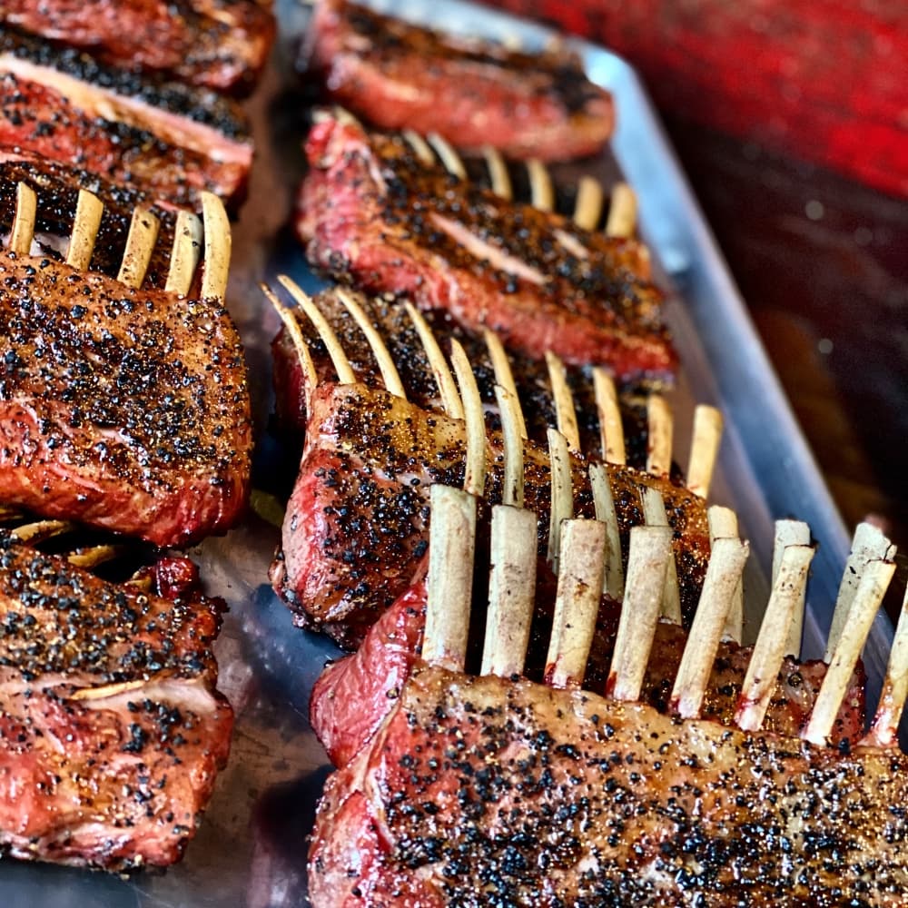 Smoked New Zealand Lamb Racks $42/each (Courtesy Jacqueline Herrera/Brett's Barbecue Shop) 

