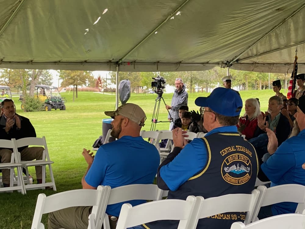 Some veterans in attendance wore apparel denoting their service. (Brooke Sjoberg/Community Impact)