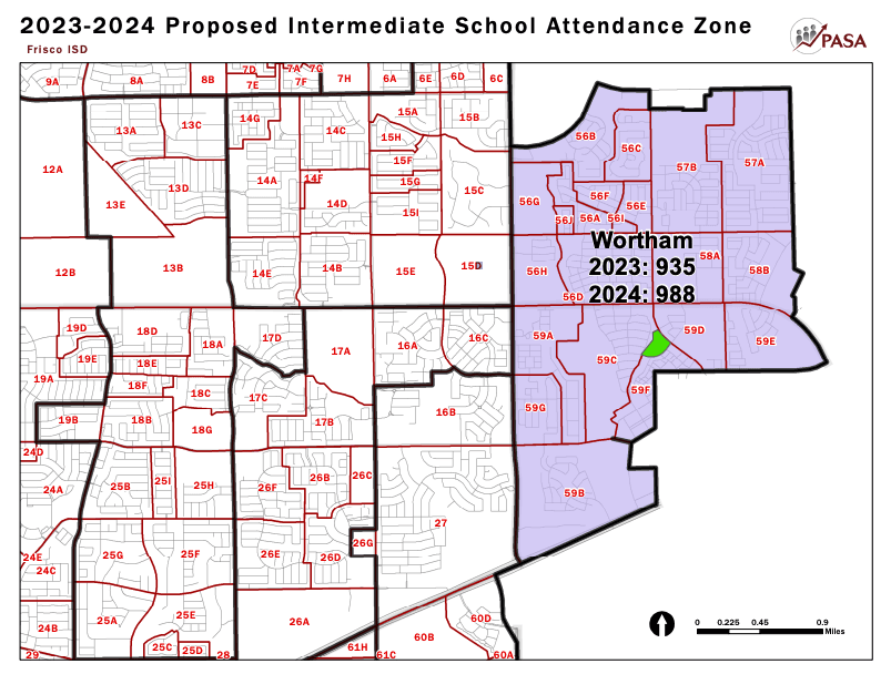 This map shows the adopted attendance zone for Wortham Intermediate School. (Courtesy Frisco ISD)