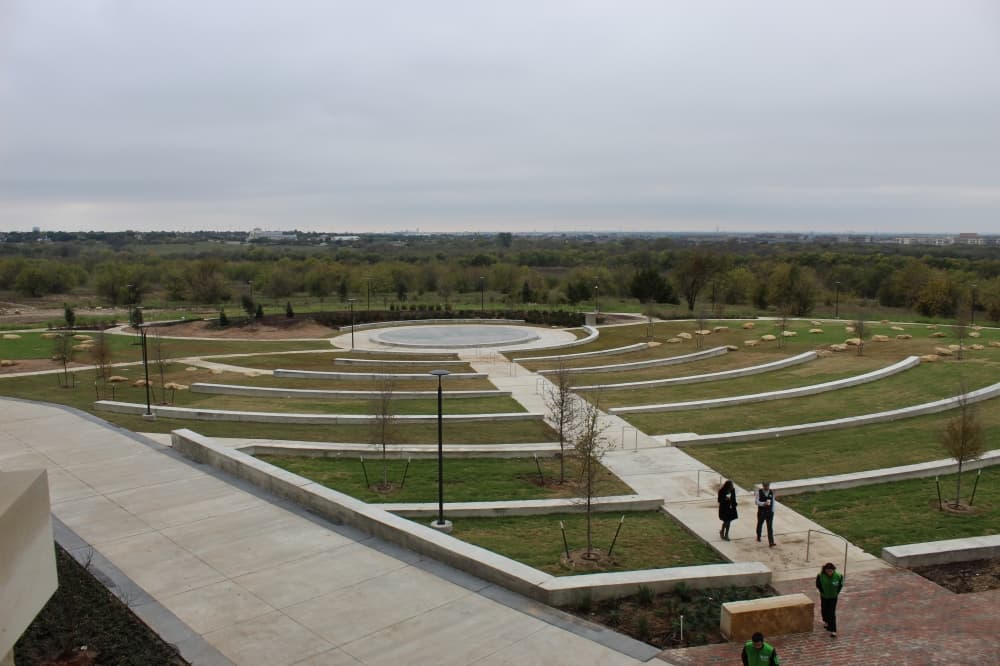 The new UNT Frisco campus will have an amphitheater, accessible from the first floor of Frisco Landing. (Colby Farr/Community Impact)