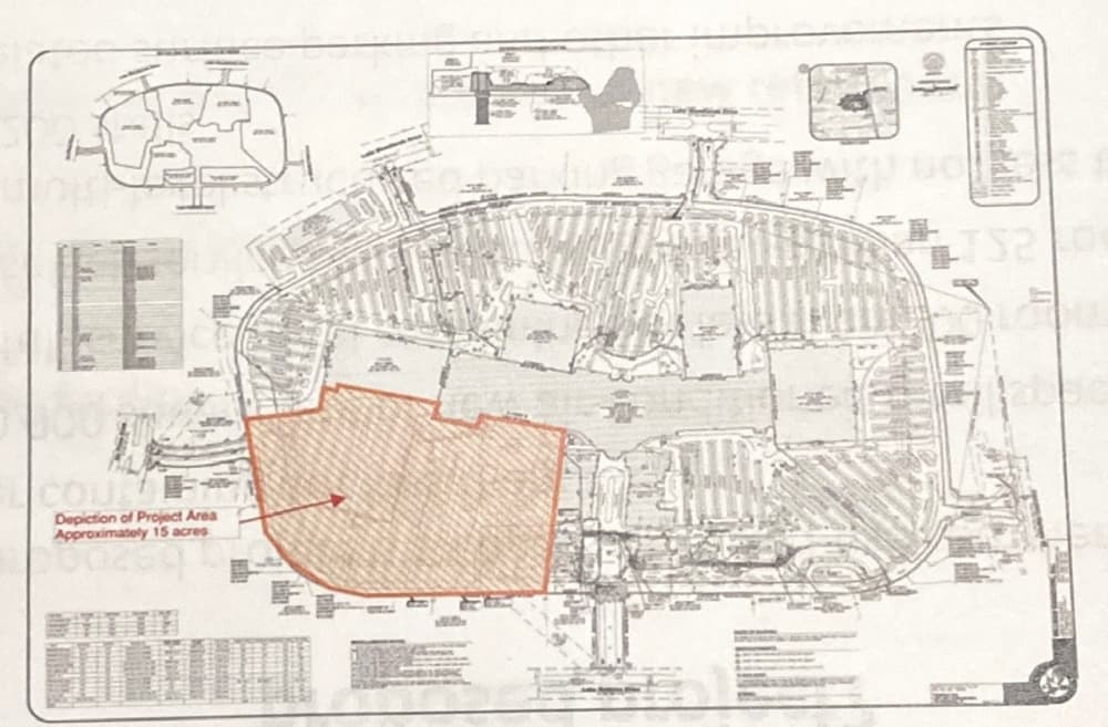 The proposed project would be located on the south side of the mall, according to a packet presented at the meeting. (Courtesy The Woodlands Township)
