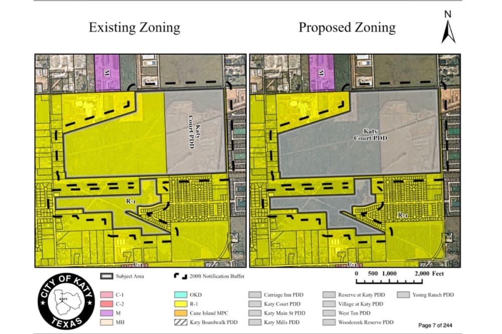Proposed rezoning would add 189.5 acres to the Katy Court mixed-use development, but developers said the size may change due to high costs to build. (Courtesy City of Katy)